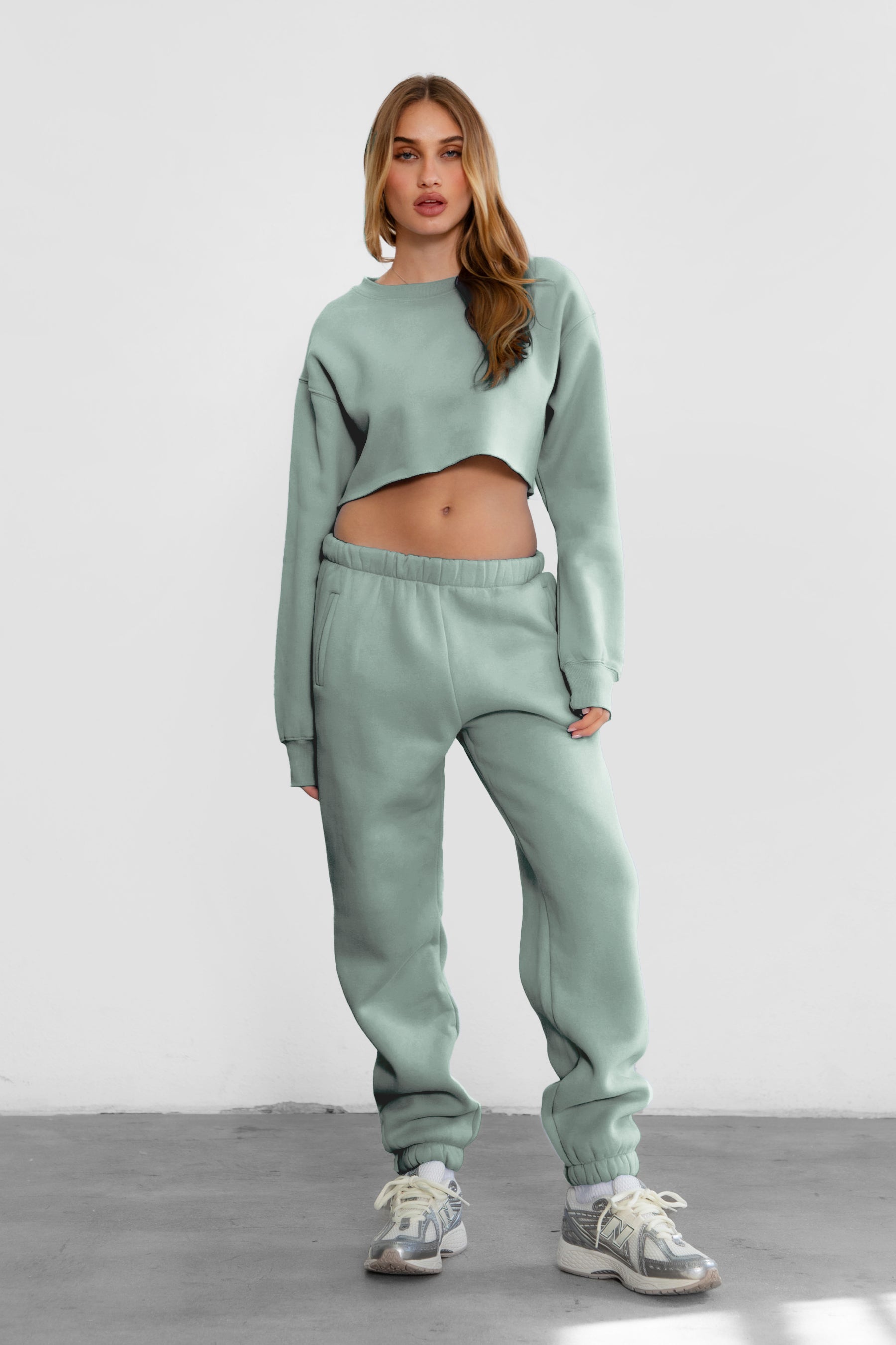 Game-day ready high-waist sweatpants in blush from the Essentials Plush Fleece Collection in sage
