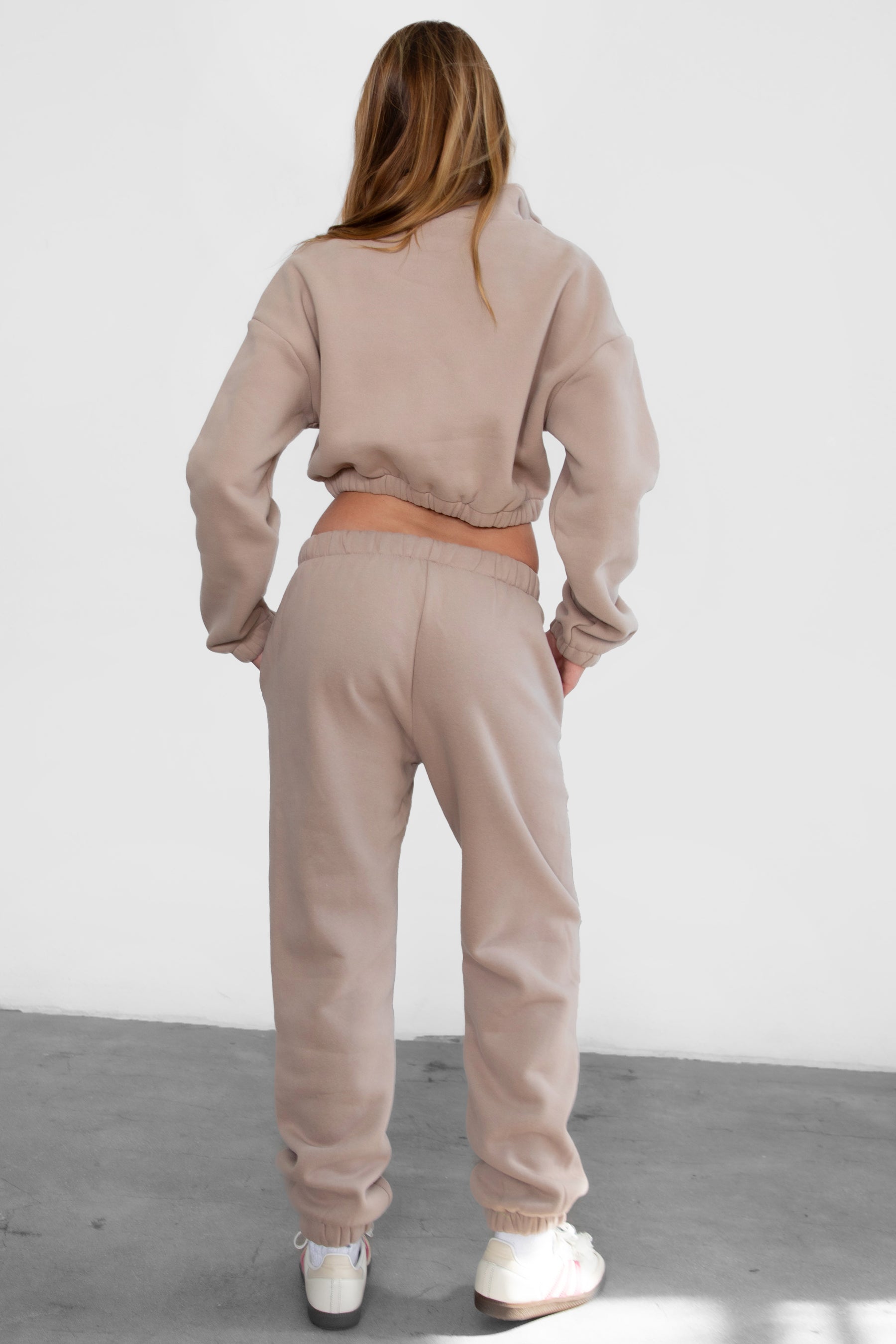 Game-day ready high-waist sweatpants in blush from the Essentials Plush Fleece Collection in taupe
